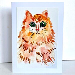FluffyCat Painting Art Print 5x7in Blank Greeting Card and Envelope All Occasion